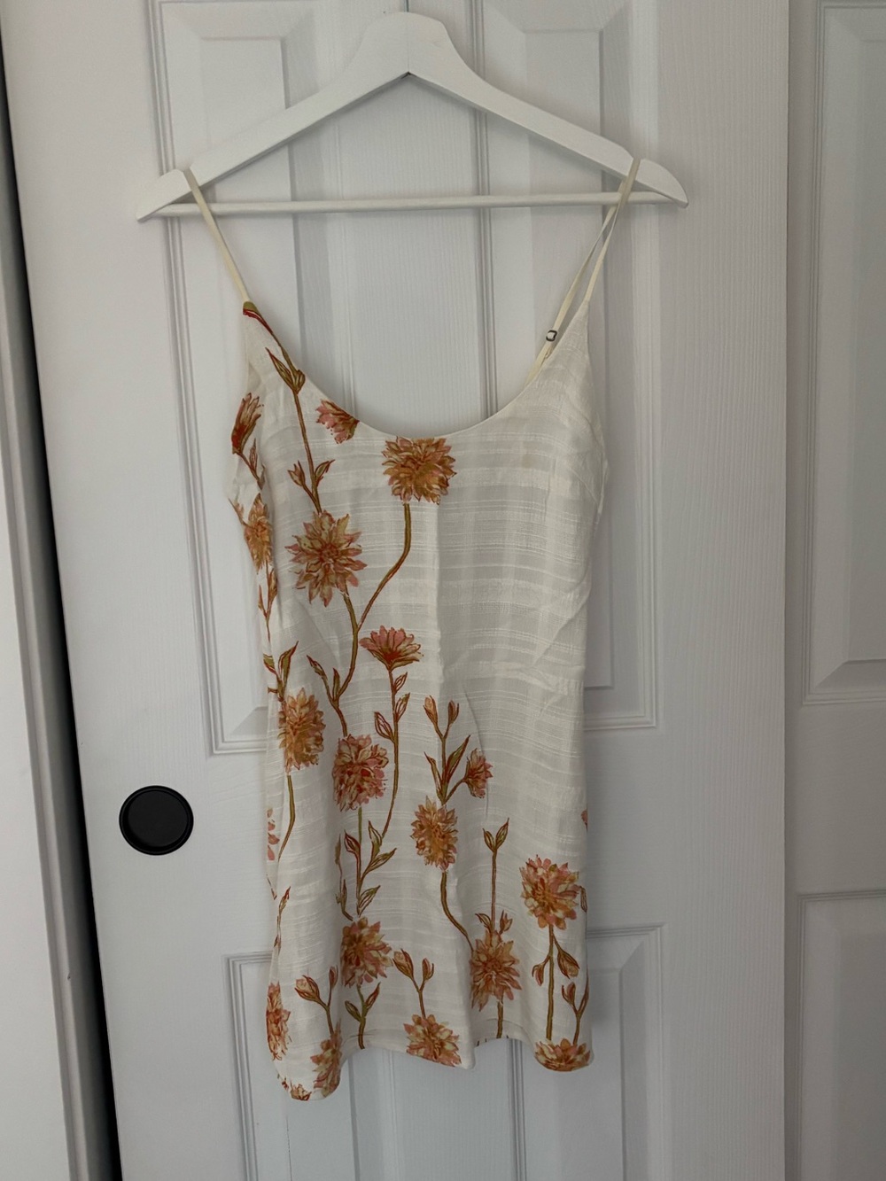 Kimchi Blue Cream Slip Mini Dress with Gold Floral Embroidery
